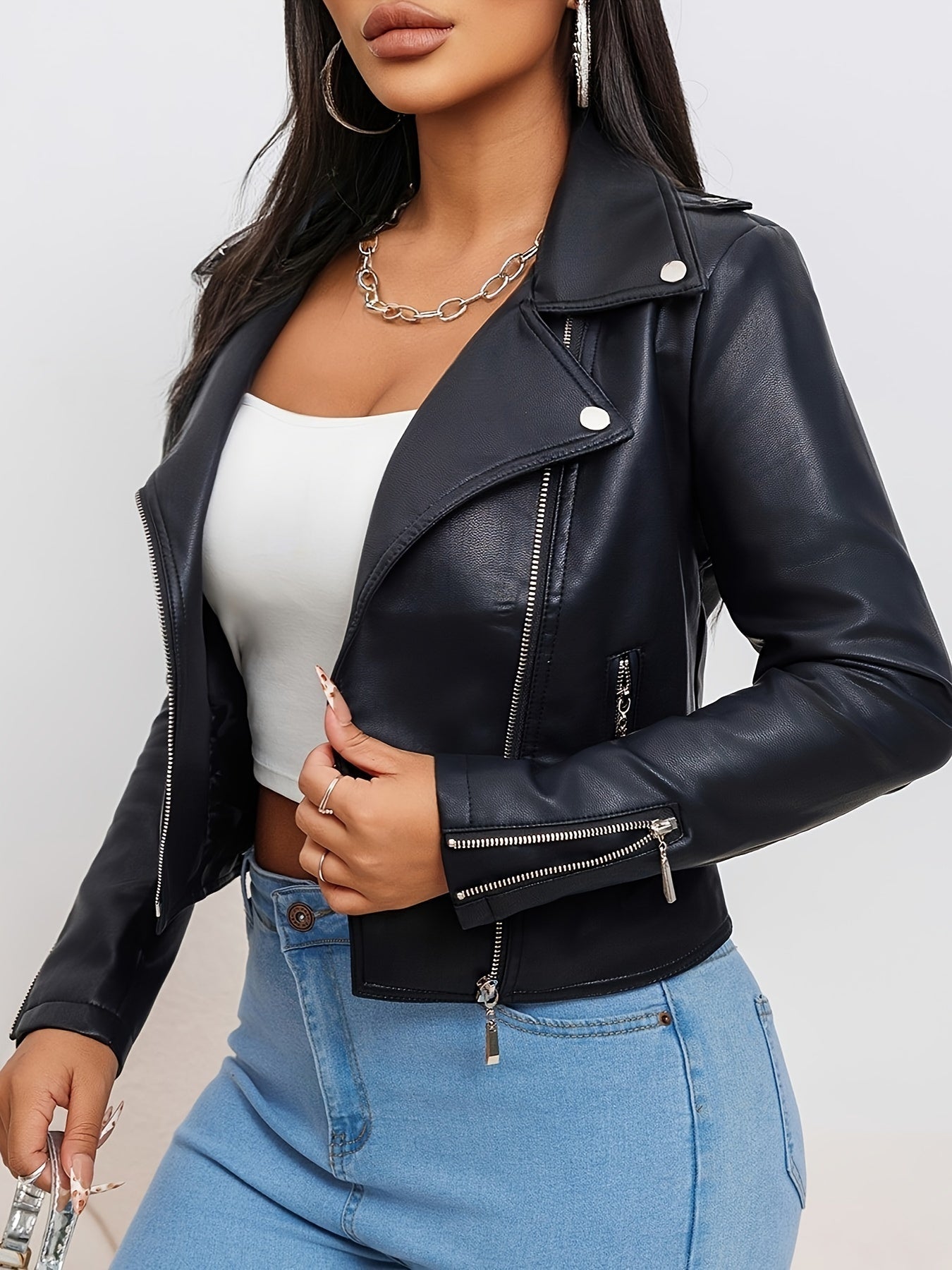 VALENCIA | Black Biker Jacket Made of Supple Faux Leather 1