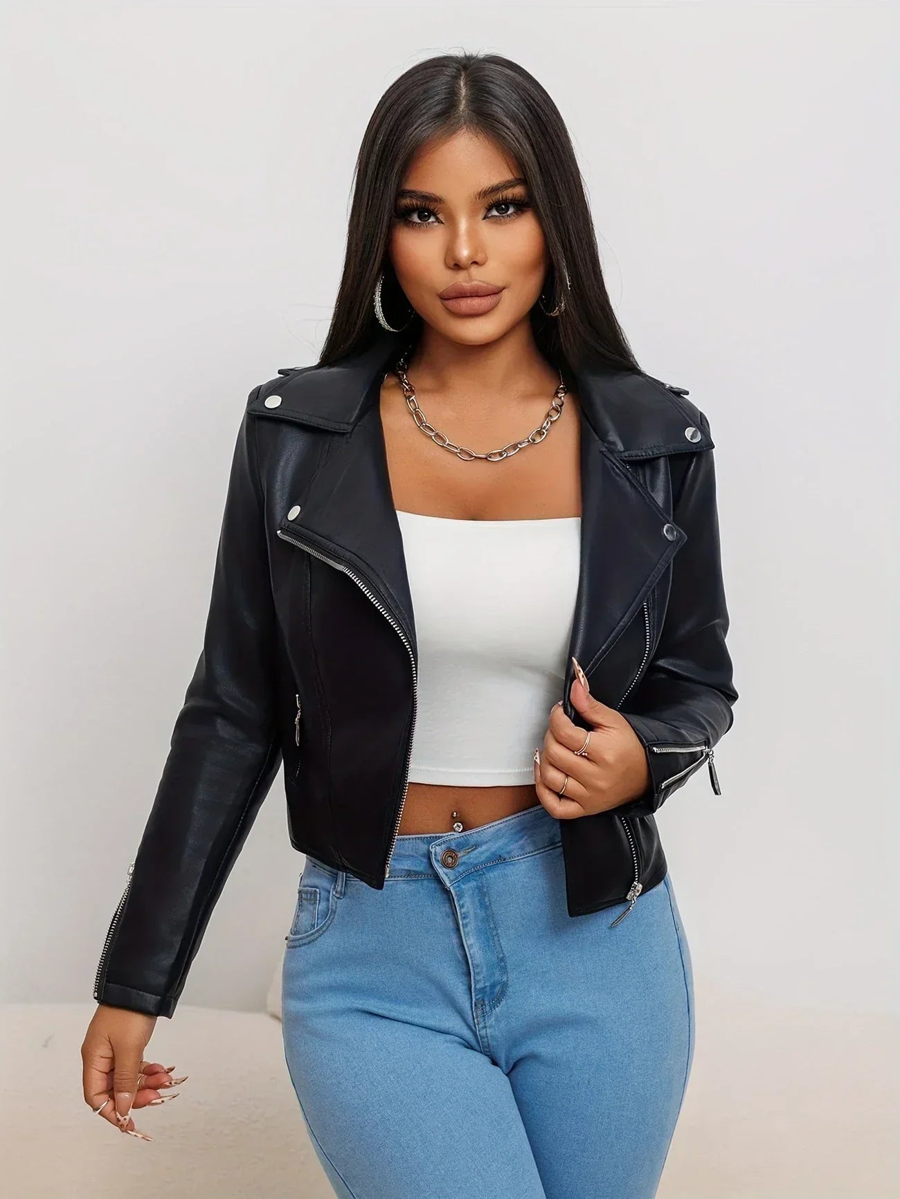 VALENCIA | Black Biker Jacket Made of Supple Faux Leather 4
