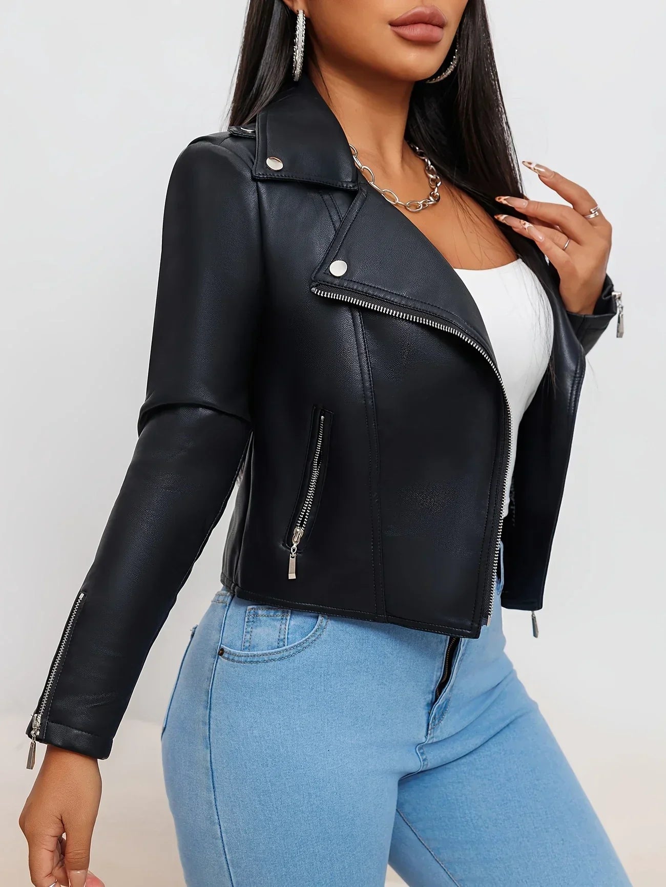 VALENCIA | Black Biker Jacket Made of Supple Faux Leather 5