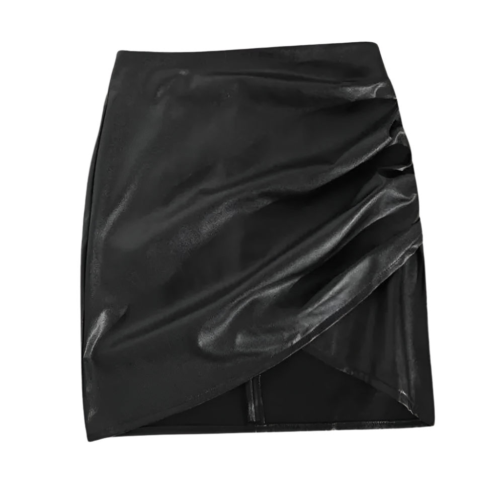 VALÉRIA | Asymmetrical faux leather skirt with pleated details 3