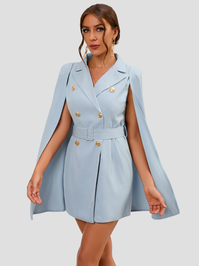 VALÉRIA | Cape Blazer Dress with Gold Details for Women 0