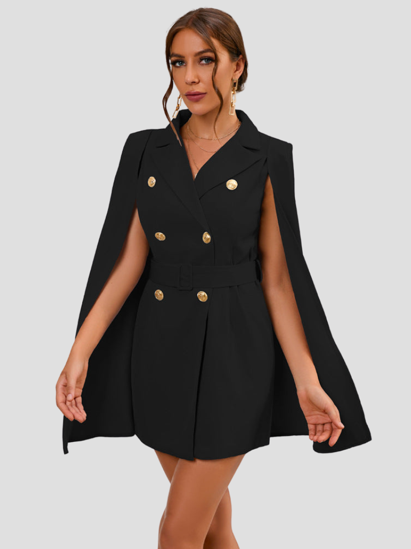 VALÉRIA | Cape Blazer Dress with Gold Details for Women 10