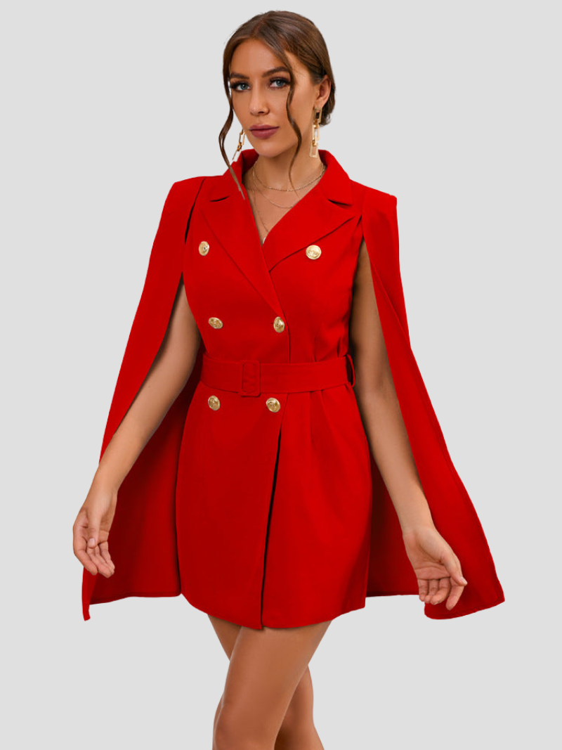 VALÉRIA | Cape Blazer Dress with Gold Details for Women 9