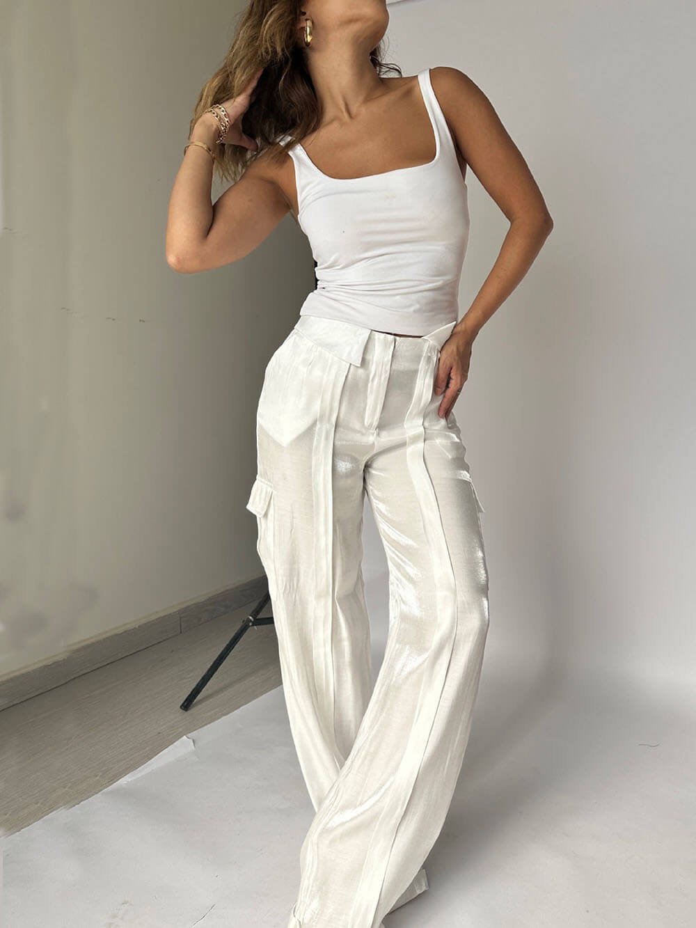 VIRENA | Glitter Wide Trousers with Drawstring 0