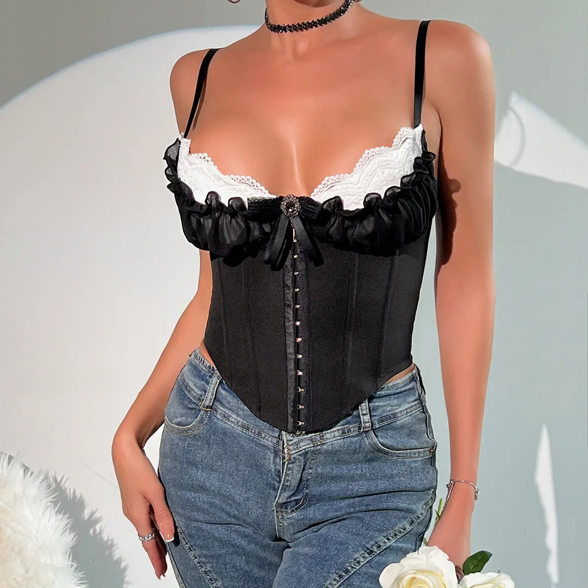 Vera Women's Crop Shirt | Lace Patchwork, Sexy V-neck 8