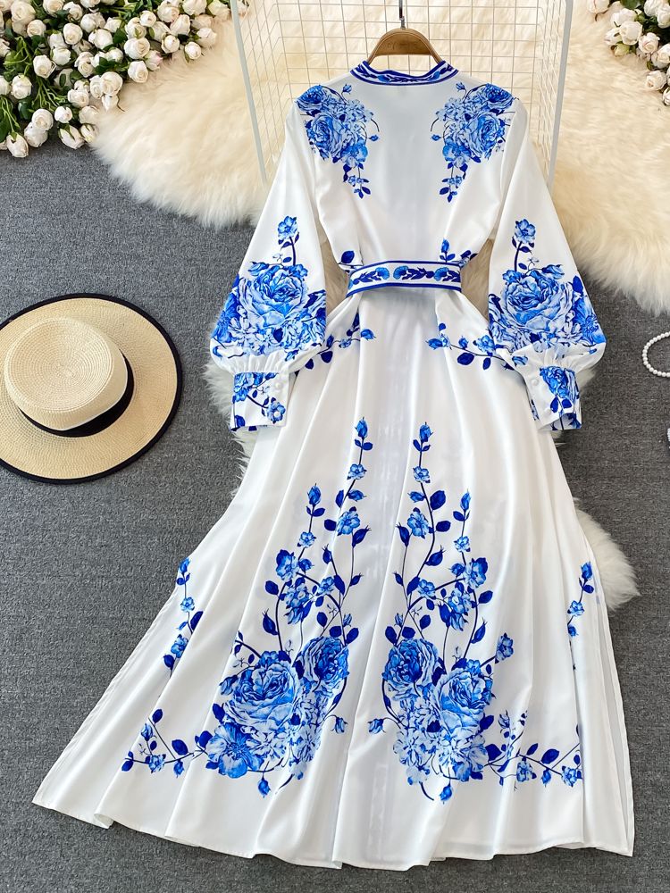 Wendy Long Dress Women | Polyester, Floral Print with Lantern Sleeves 2