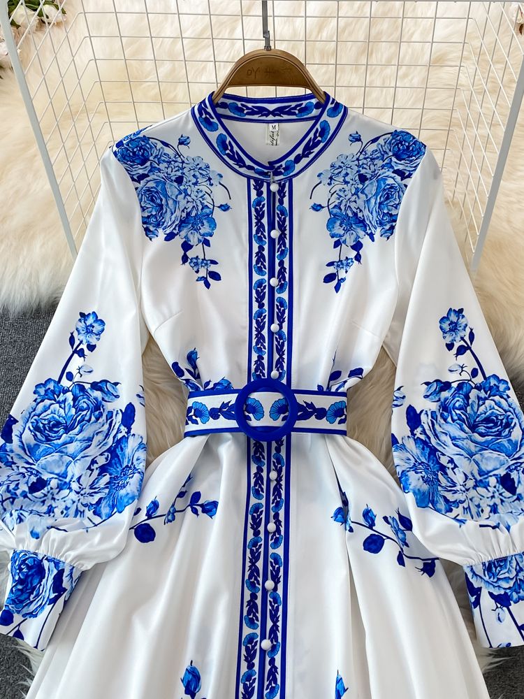Wendy Long Dress Women | Polyester, Floral Print with Lantern Sleeves 3