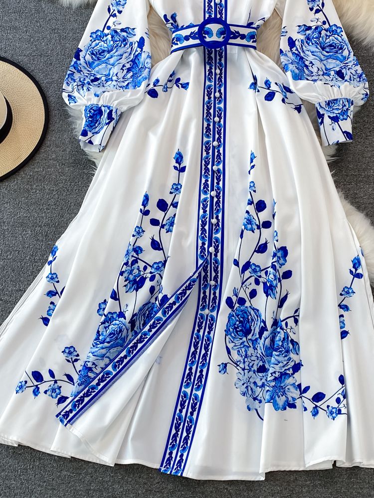 Wendy Long Dress Women | Polyester, Floral Print with Lantern Sleeves 4