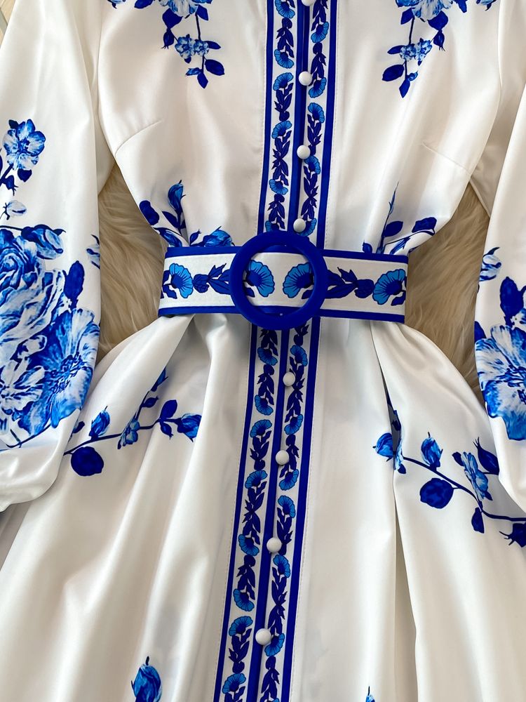 Wendy Long Dress Women | Polyester, Floral Print with Lantern Sleeves 5