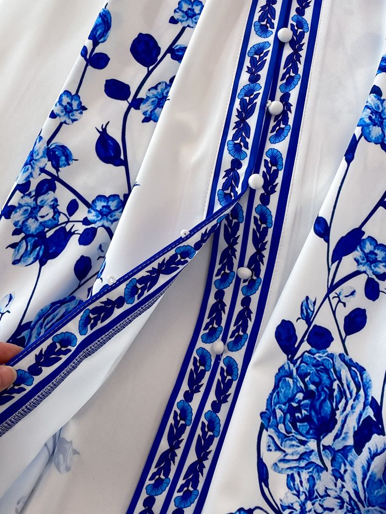 Wendy Long Dress Women | Polyester, Floral Print with Lantern Sleeves 6