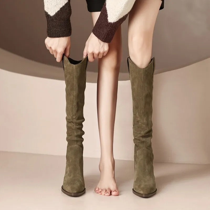 Wille Women's Boots | Suede with Feminine Ruffles, Vintage Brown 2