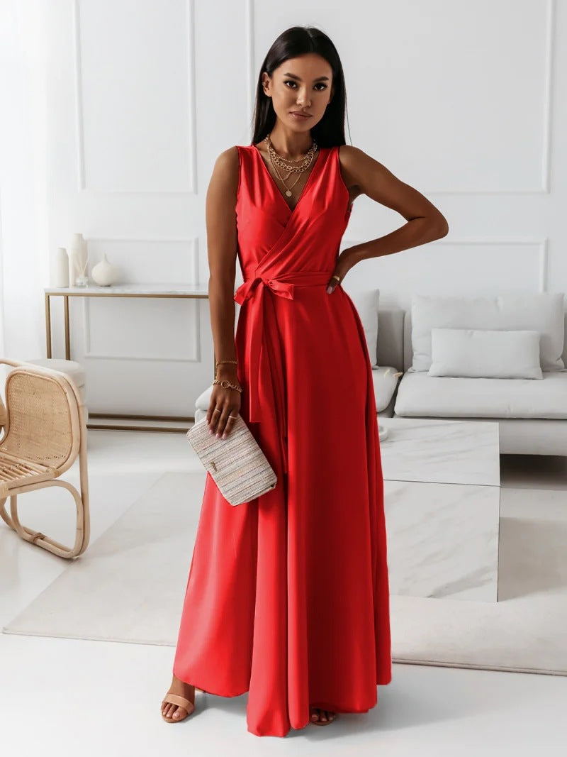 Wille Women's Long Dress | Elegant V-neck, Dark Green Maxi Dress 3