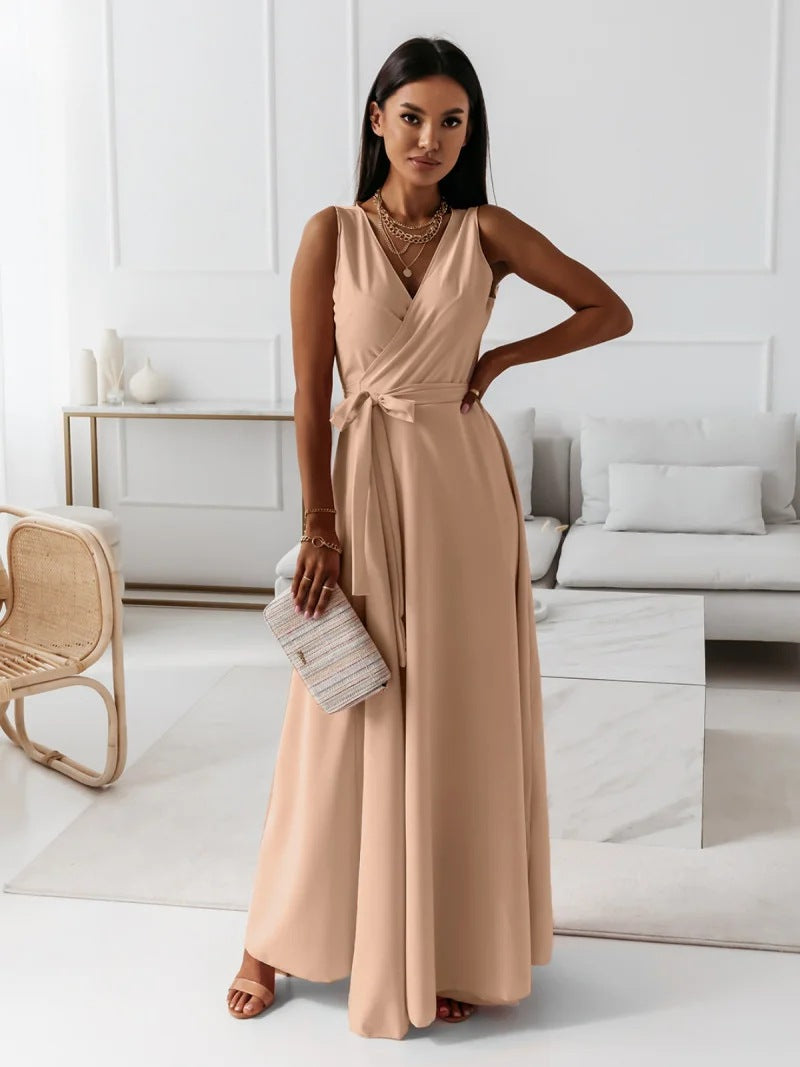 Wille Women's Long Dress | Elegant V-neck, Dark Green Maxi Dress 4