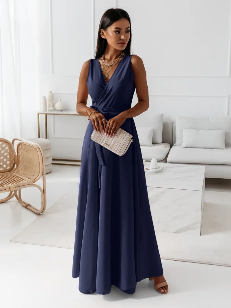 Wille Women's Long Dress | Elegant V-neck, Dark Green Maxi Dress 5