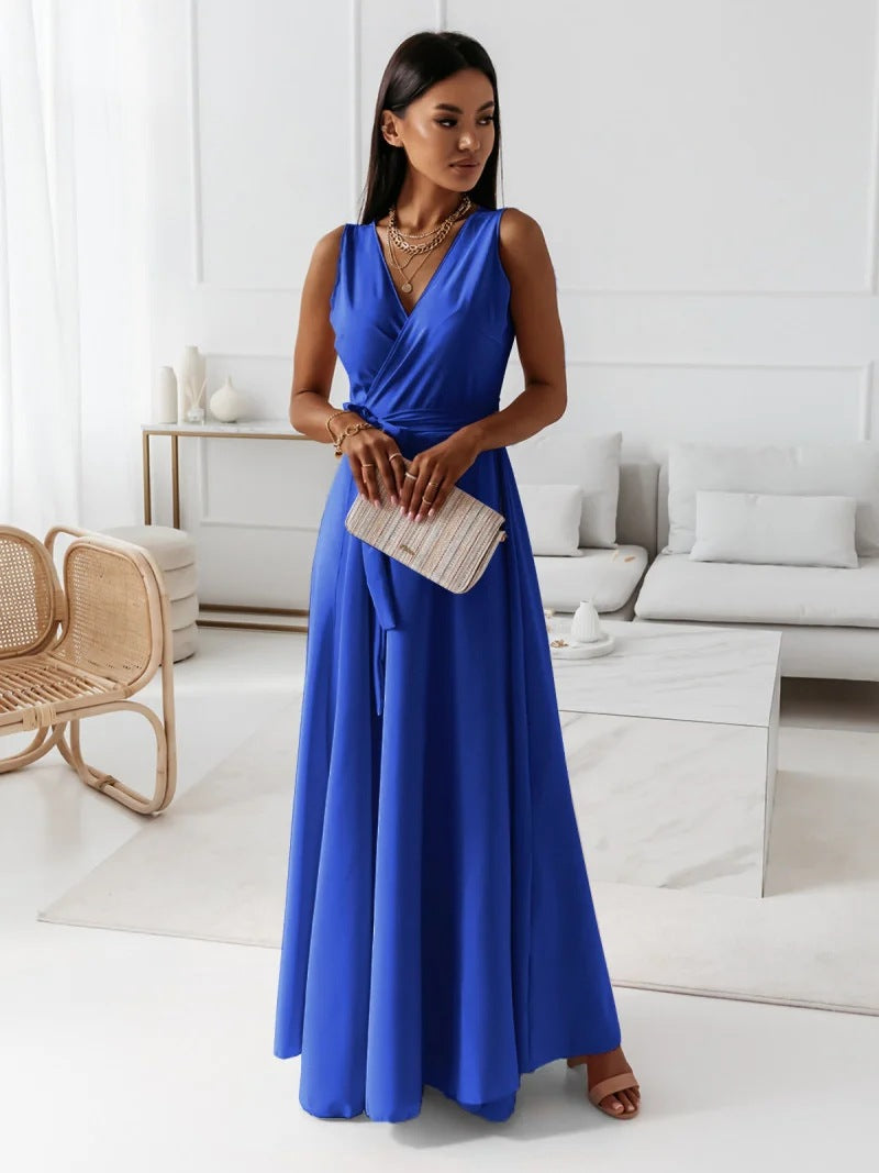 Wille Women's Long Dress | Elegant V-neck, Dark Green Maxi Dress 6