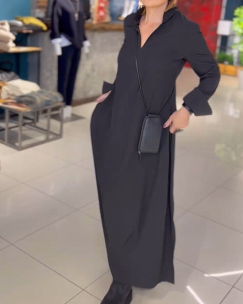 Willem Women's Long Maxi Dress | V-neck, Long Sleeves 1