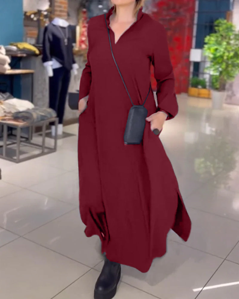 Willem Women's Long Maxi Dress | V-neck, Long Sleeves 3