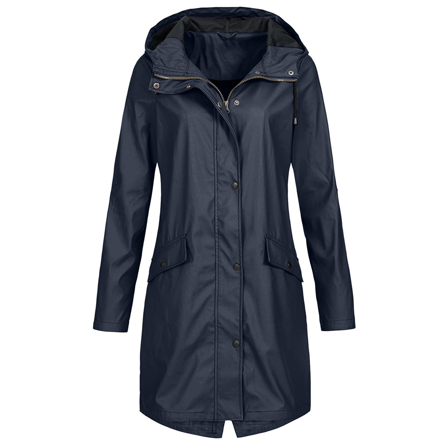 Women's Water-Repellent Raincoat with Adjustable Hood and Drawstring – Long Raincoat for Everyday Use 0