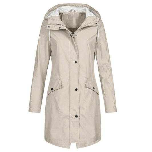 Women's Water-Repellent Raincoat with Adjustable Hood and Drawstring – Long Raincoat for Everyday Use 1