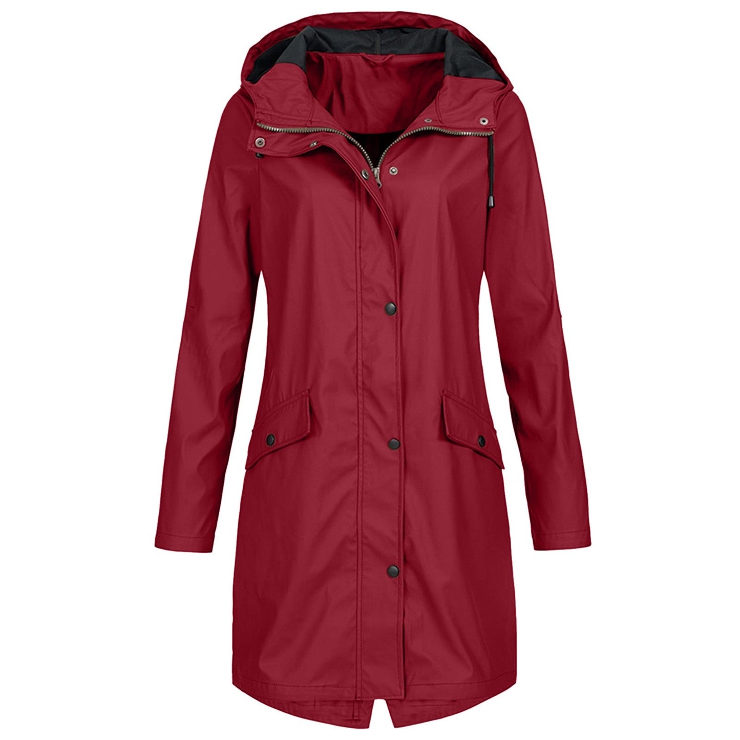 Women's Water-Repellent Raincoat with Adjustable Hood and Drawstring – Long Raincoat for Everyday Use 3