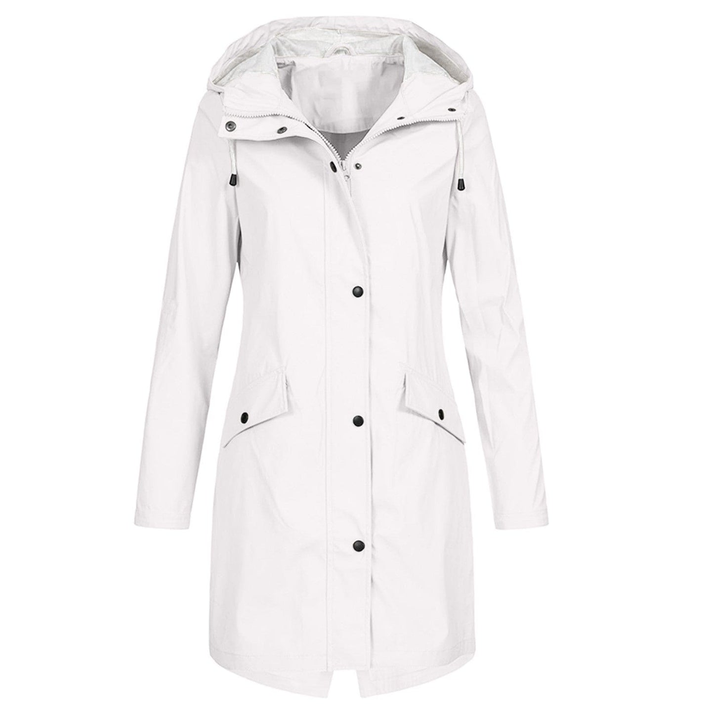 Women's Water-Repellent Raincoat with Adjustable Hood and Drawstring – Long Raincoat for Everyday Use 4