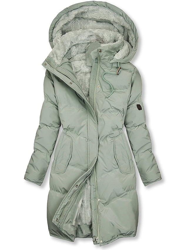 Women's long padded puffer winter coat with hood and warm lining 0