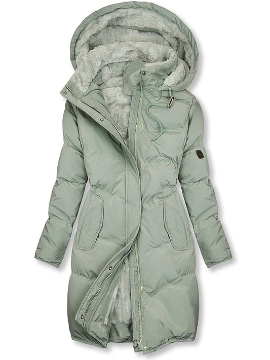 Women's long padded puffer winter coat with hood and warm lining 0