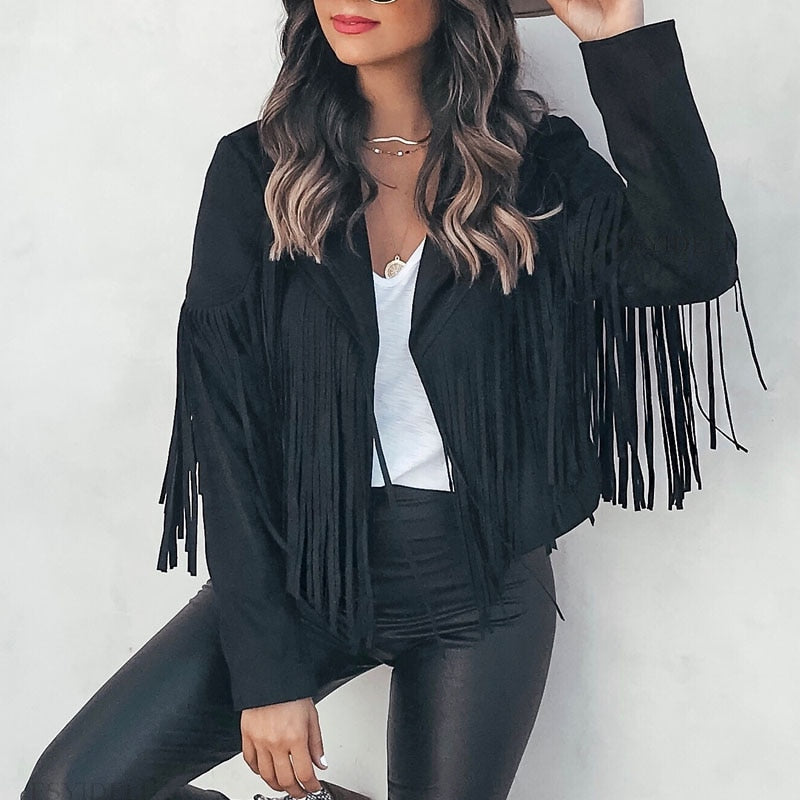Women's suede coat with fringes | Boho-chic jacket for a trendy look 1