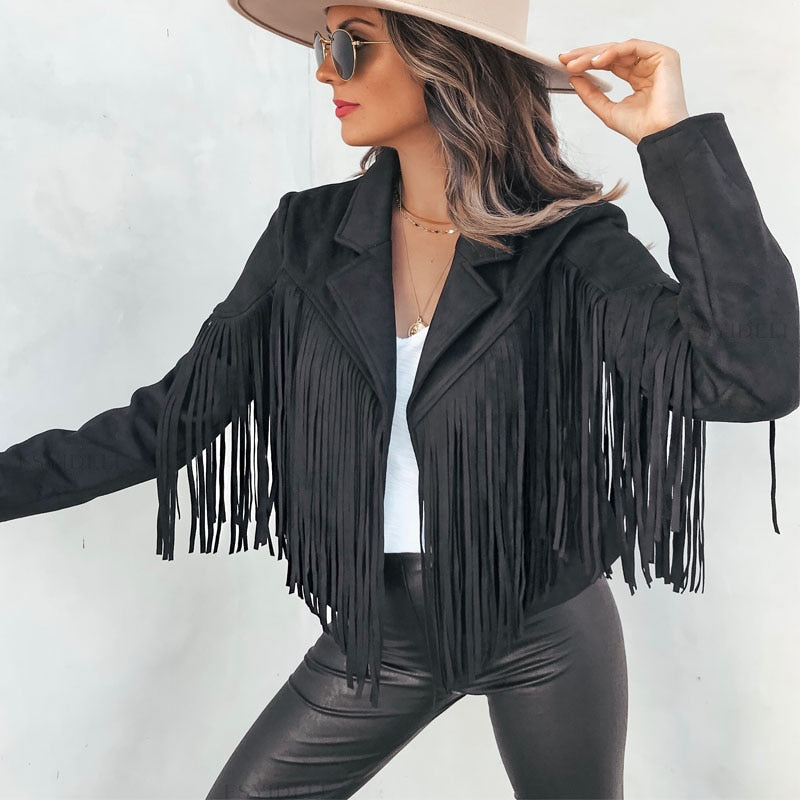 Women's suede coat with fringes | Boho-chic jacket for a trendy look 2