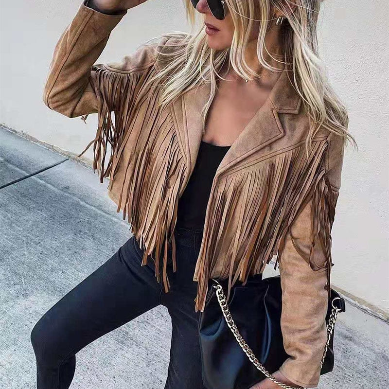 Women's suede coat with fringes | Boho-chic jacket for a trendy look 4