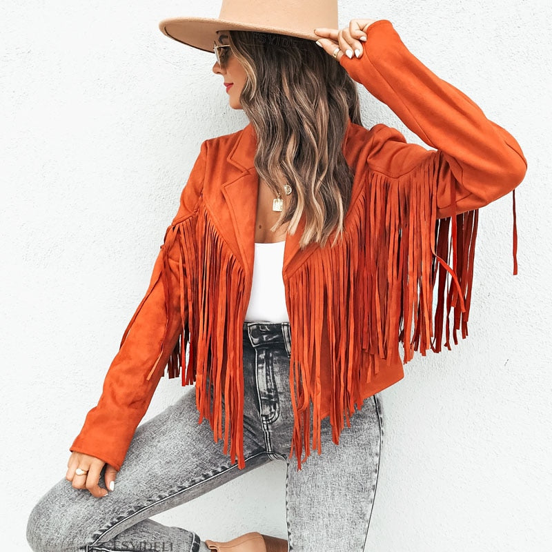 Women's suede coat with fringes | Boho-chic jacket for a trendy look 5