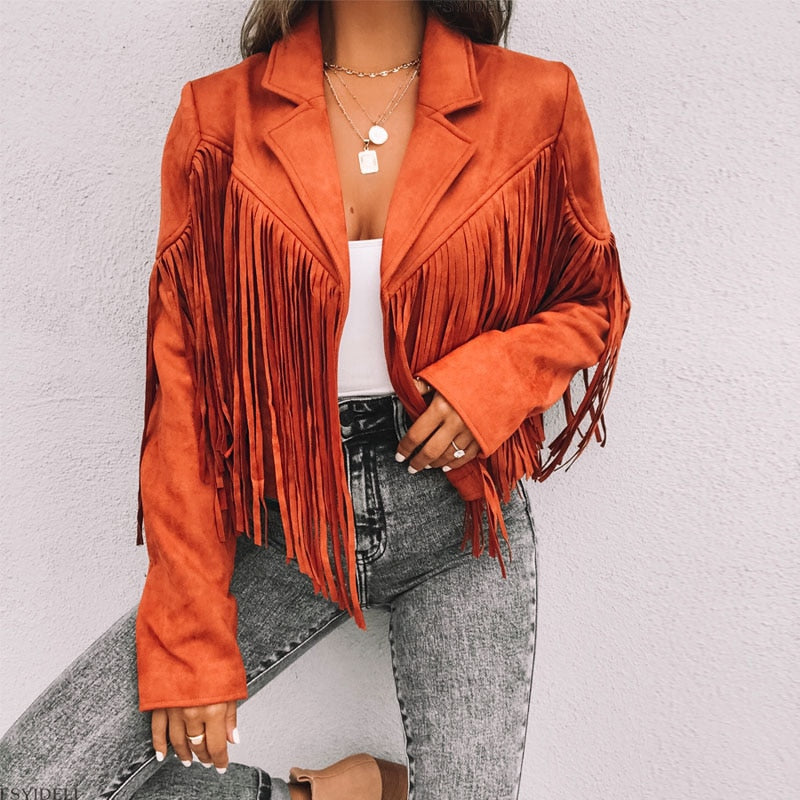 Women's suede coat with fringes | Boho-chic jacket for a trendy look 6