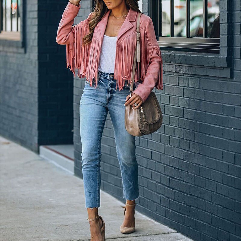 Women's suede coat with fringes | Boho-chic jacket for a trendy look 7