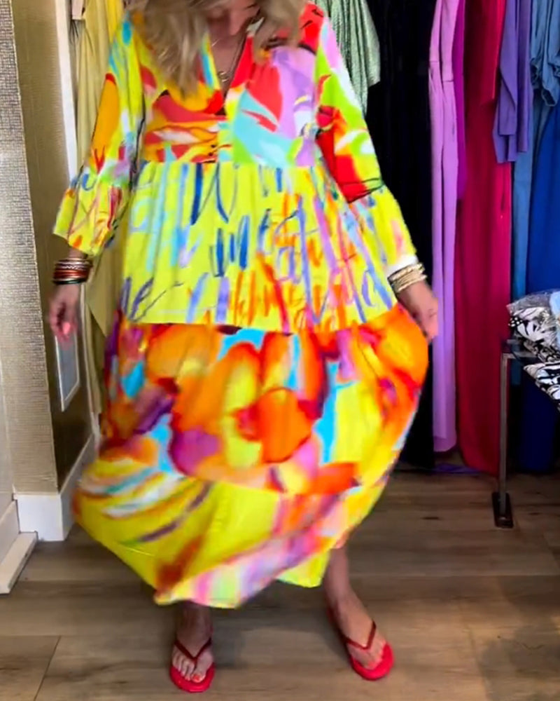 Yellow dress with flared sleeves and elegant print 4