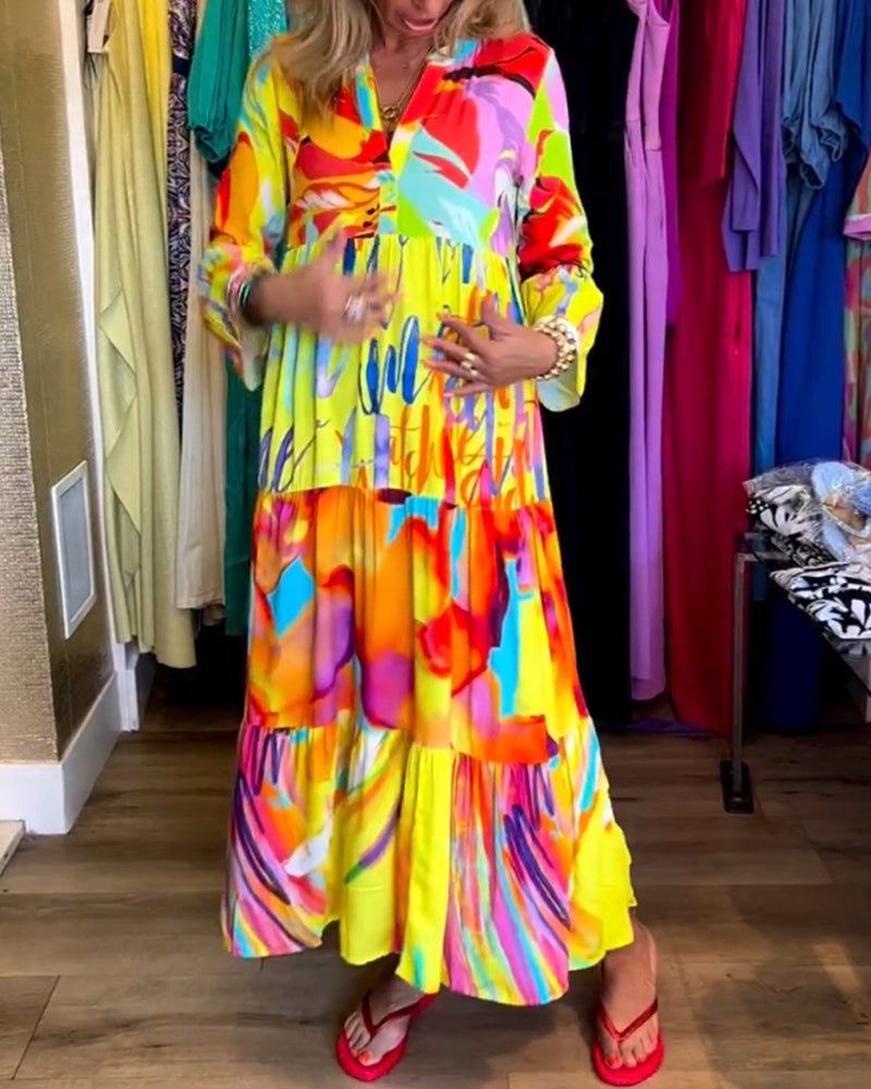Yellow dress with flared sleeves and elegant print 5
