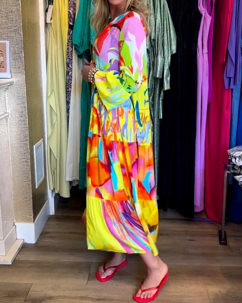 Yellow dress with flared sleeves and elegant print 7