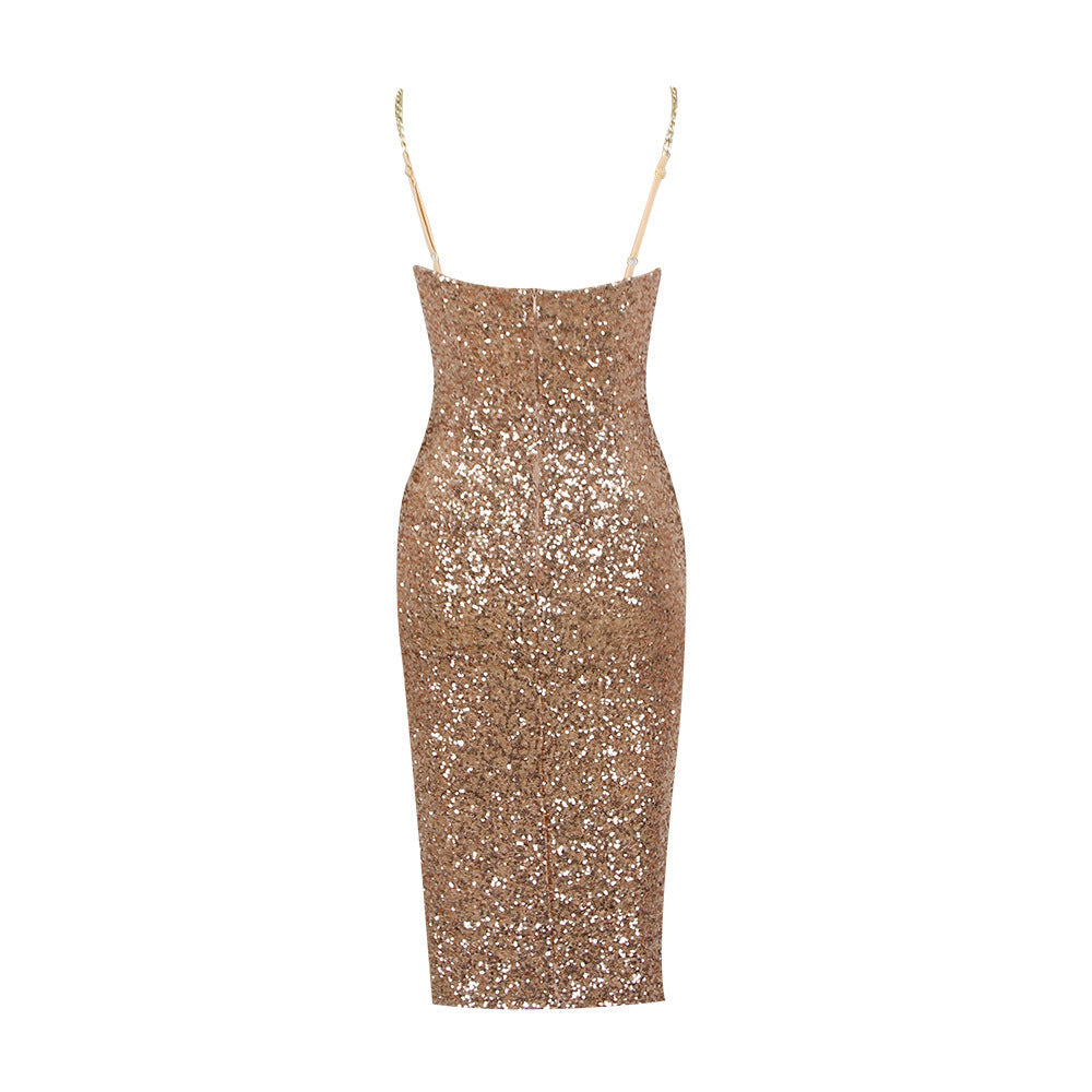 Ysaline | Shiny Midi Dress with Zipper 3