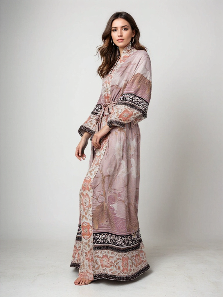 Yumea | Long Kimono with Floral Print for Women 0