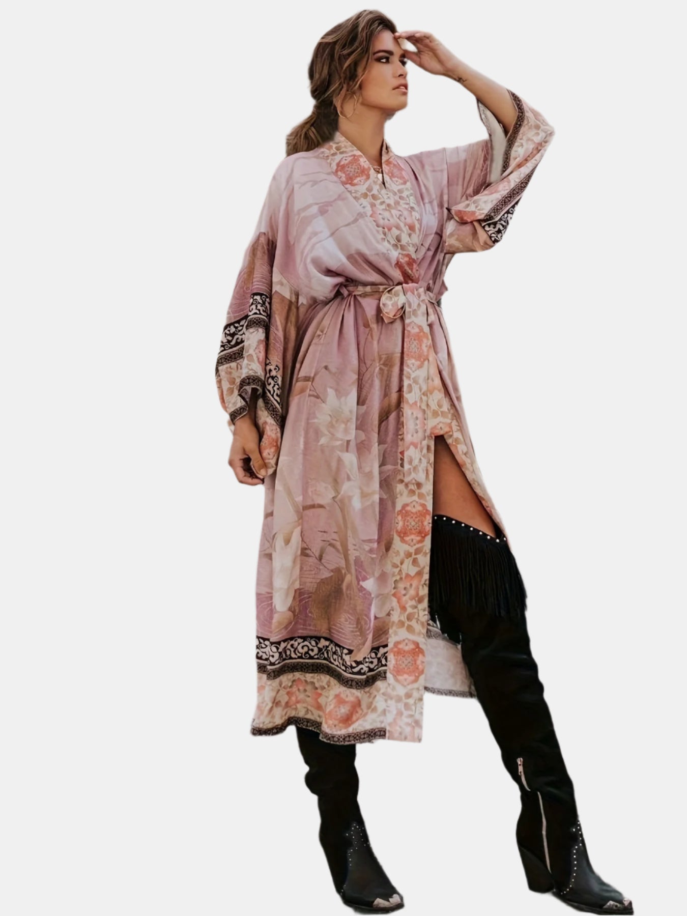 Yumea | Long Kimono with Floral Print for Women 3
