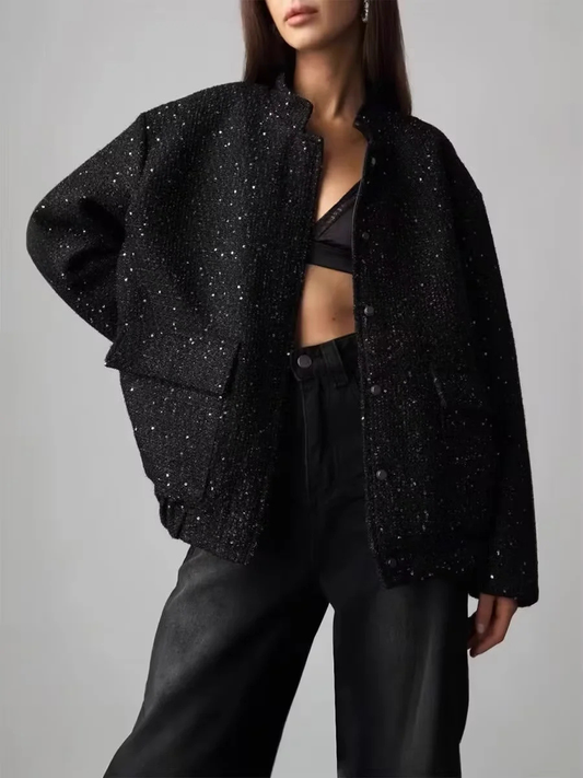 ZAFINA | Shiny Bomber Jacket with Sequins 0