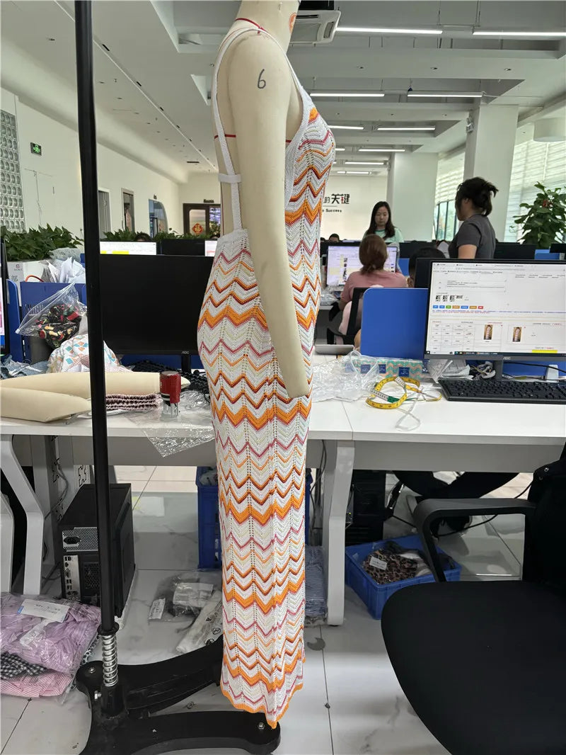 ZARELLA | Bohemian slip dress with open back and wavy pattern 5
