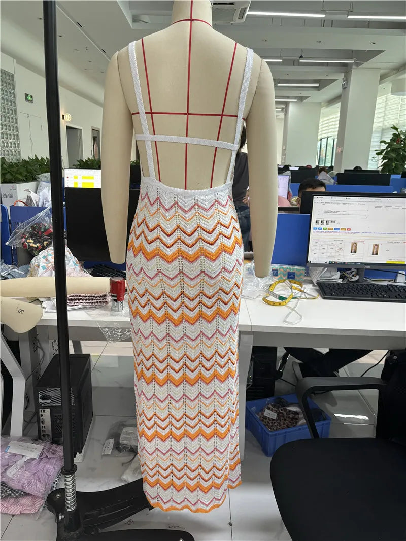 ZARELLA | Bohemian slip dress with open back and wavy pattern 6
