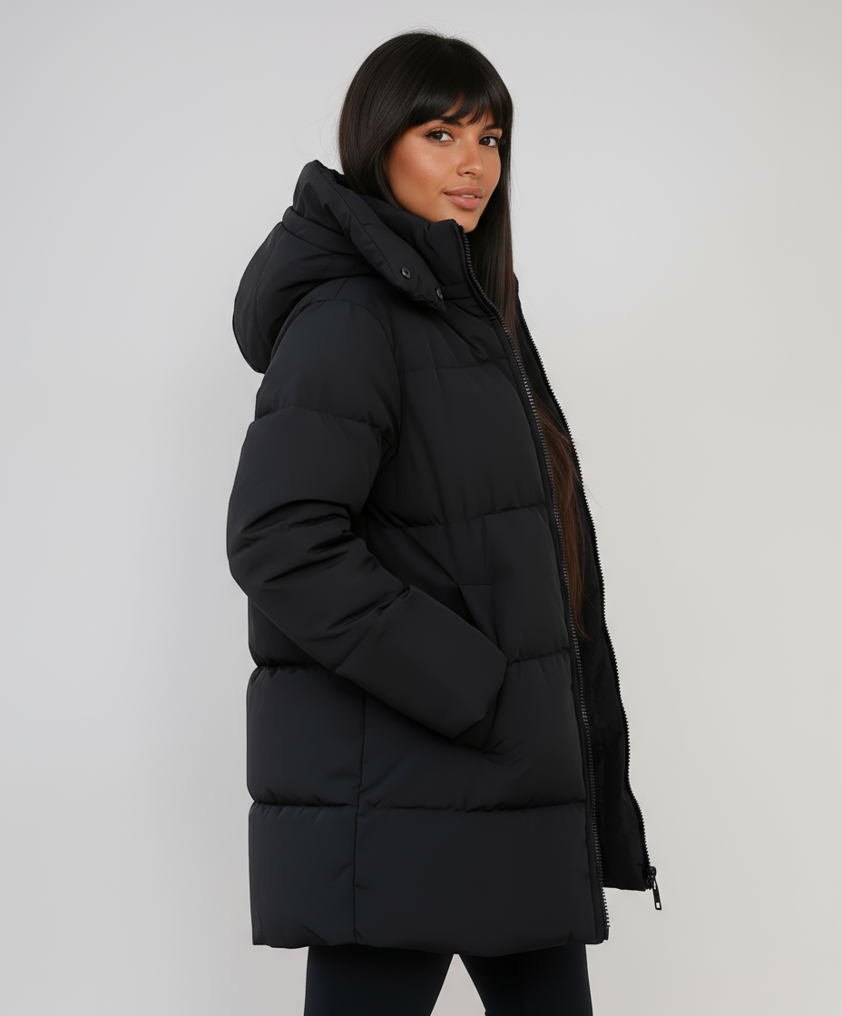 Zara Long Women's Coat | Padded Comfort, Adjustable Hood 2